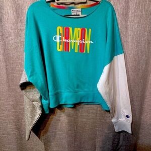 Champion Bright Scoop Neck Sweatshirt Teal White Size XL